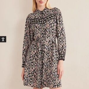 Boden Mini Shirt Dress Black‎ Tropic Charm 20/22R NWT